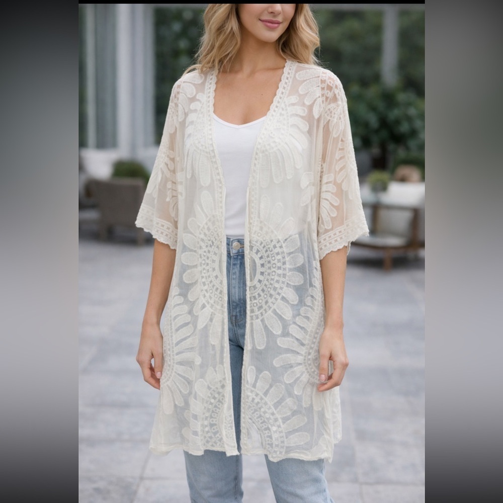 Lace Mesh Sheer Lace Long Fairy Cardigan L